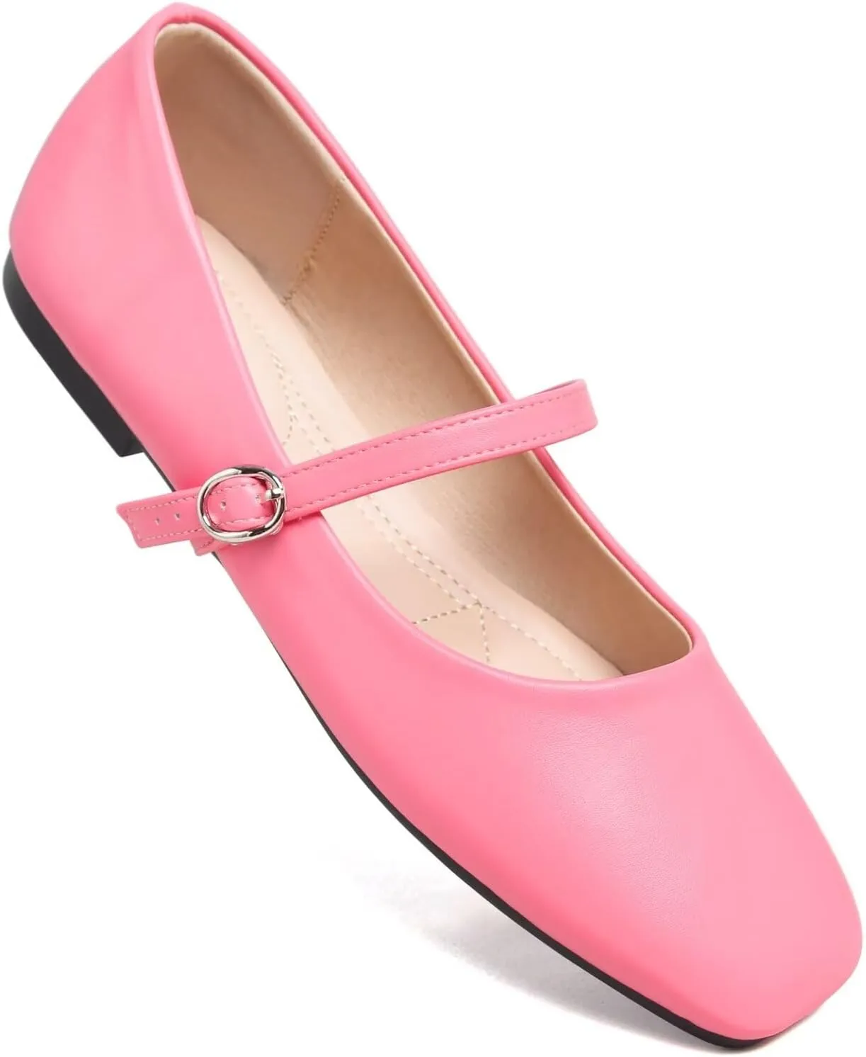 WENJIAZHIZHI Womens Square Toe Ballet Flats Comfortable Mary Jane Shoes Dressy Casual Slip-On Ballerina Walking Flat Shoes