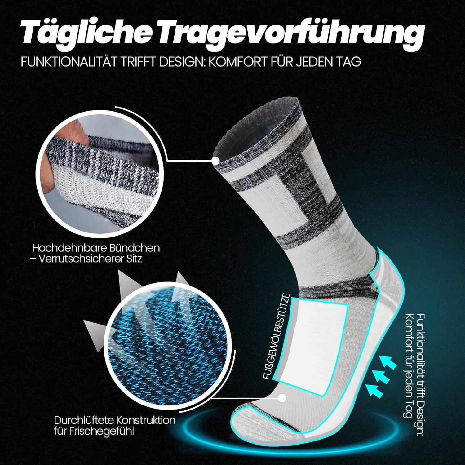 Wildarms 5 Pack Men’s Crew Boot Socks Breathable Durable Cushioned Work Socks Athletic Socks with Moisture Wicking for Hiking