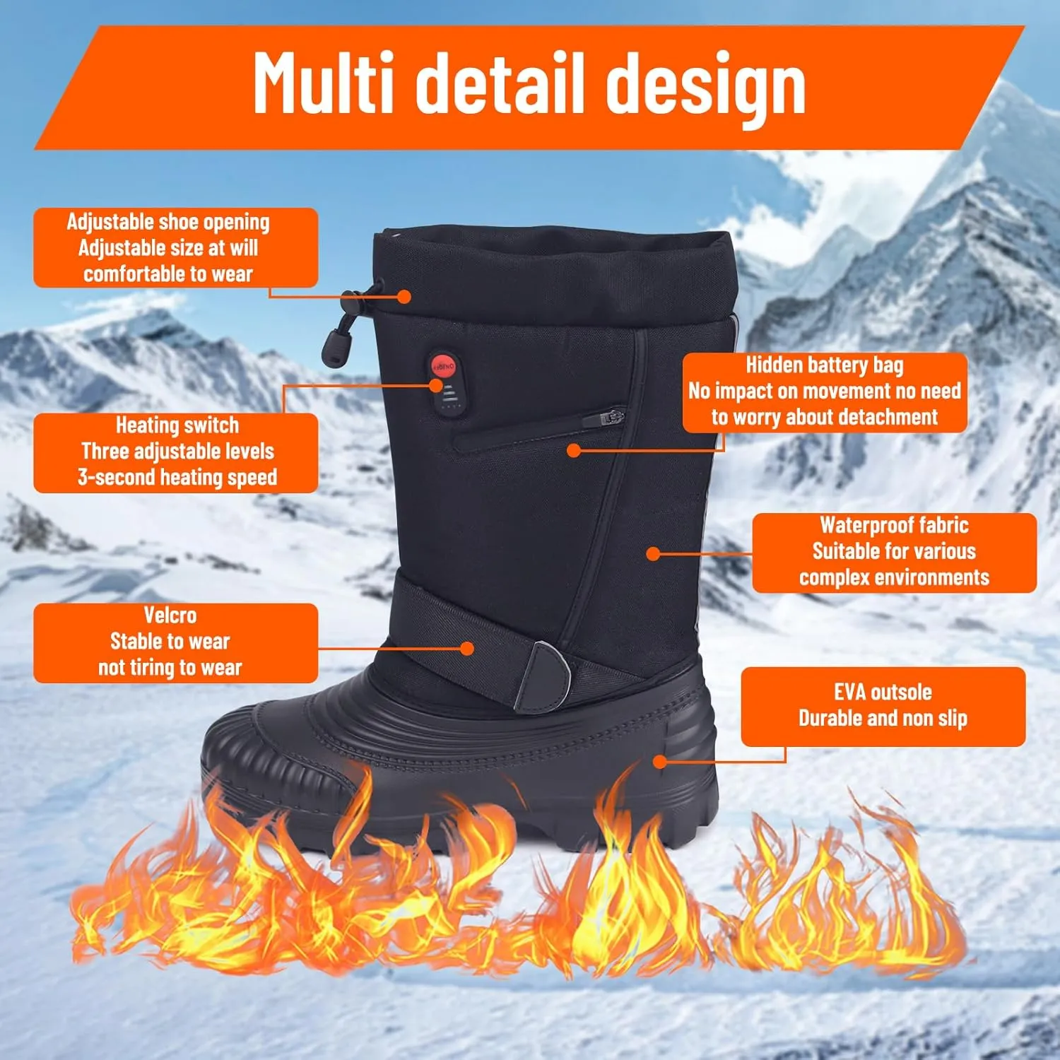 Winter Thermal Snow Boots for Men & Women, Electric Heating Boots with Waterproof Rechargeable Heated Foot Warmers