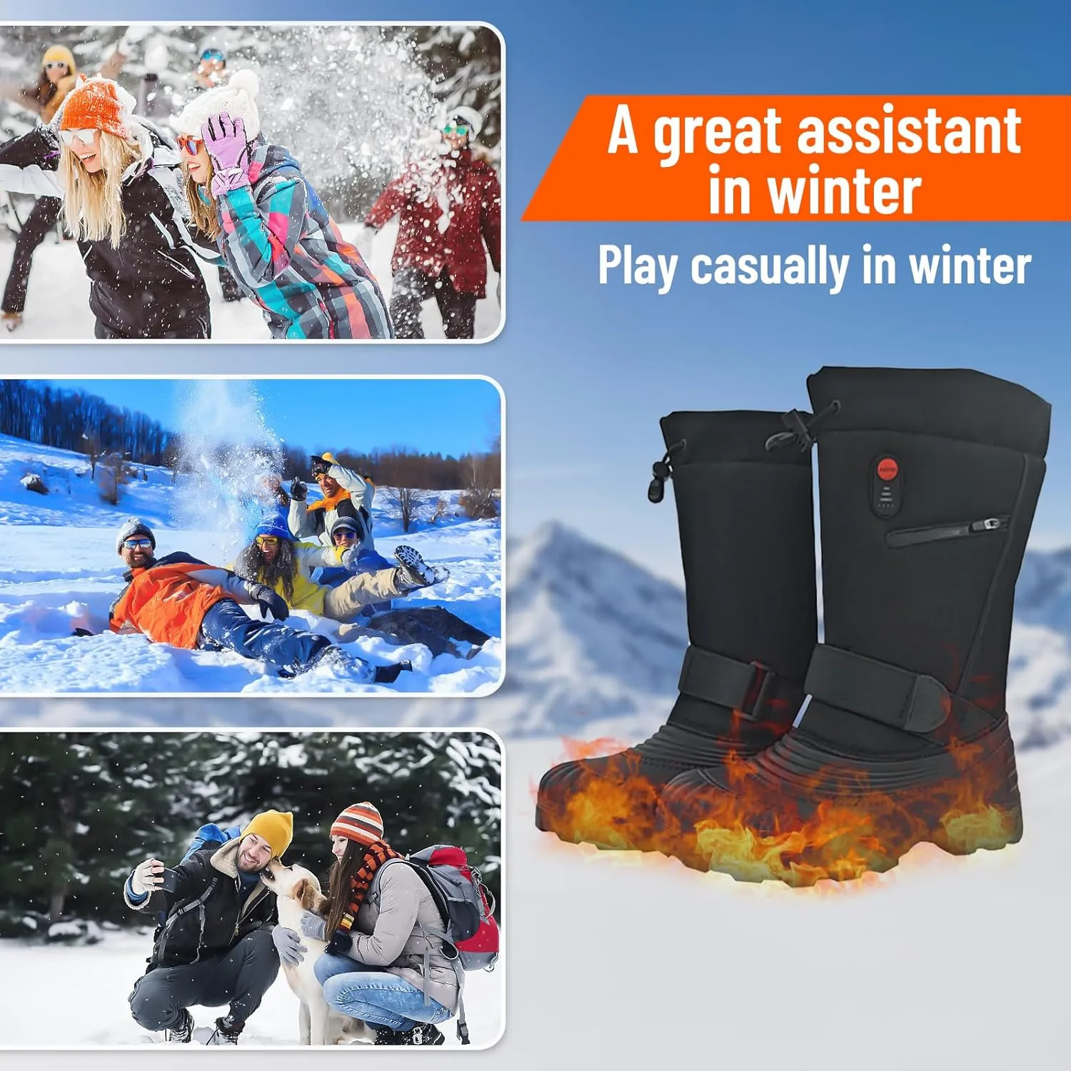 Winter Thermal Snow Boots for Men & Women, Electric Heating Boots with Waterproof Rechargeable Heated Foot Warmers