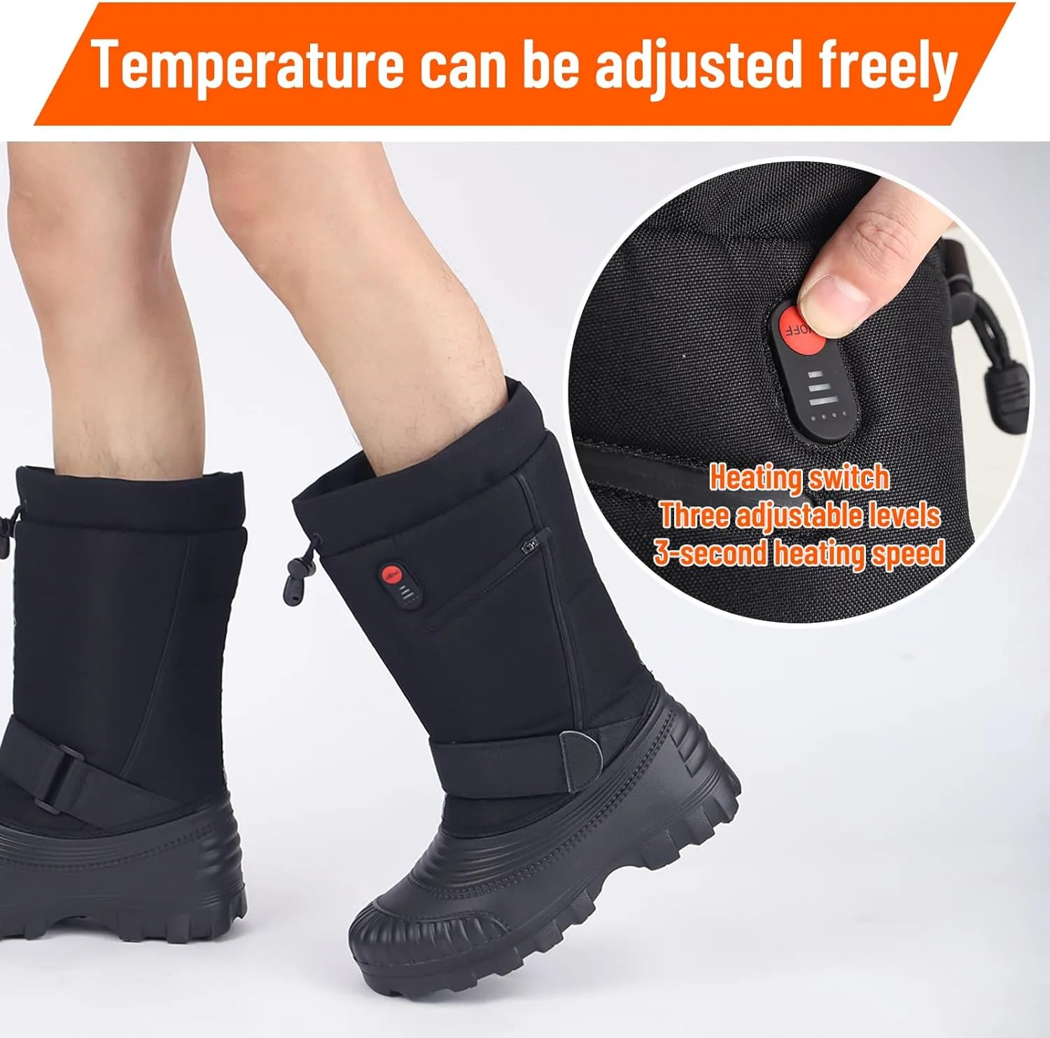 Winter Thermal Snow Boots for Men & Women, Electric Heating Boots with Waterproof Rechargeable Heated Foot Warmers