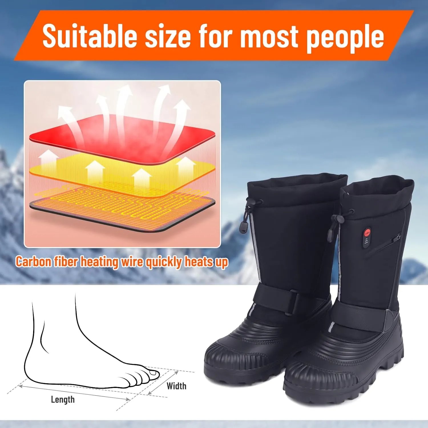 Winter Thermal Snow Boots for Men & Women, Electric Heating Boots with Waterproof Rechargeable Heated Foot Warmers