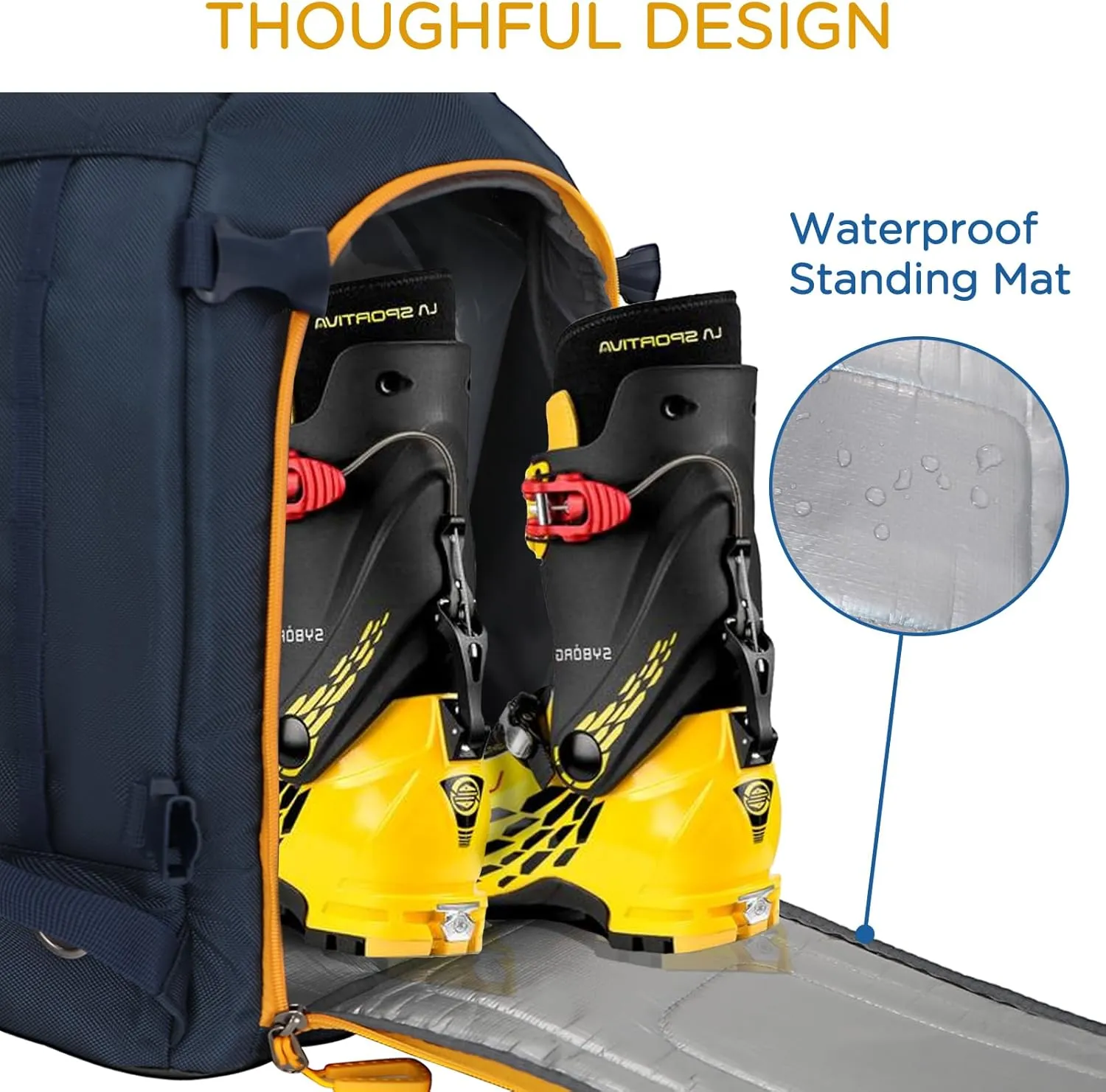 WOLT Ski Boot Bag Backpack 50L Snowboard Boot Bag for Travel for Snow Boots, Ski Helmet, Gloves, Goggles, Skiing Gear