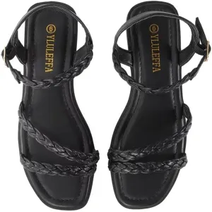 Women's Braided Flat Sandals - Comfortable Cute Square Open Toe Slingback Summer Shoes with Adjustable Ankle Buckle