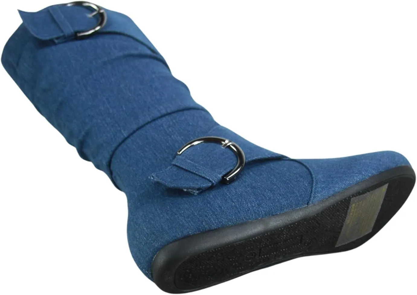 Women's Closed Round Toe Buckle Side Zip Buckle Slouch Flat Heel Mid-Calf Boot