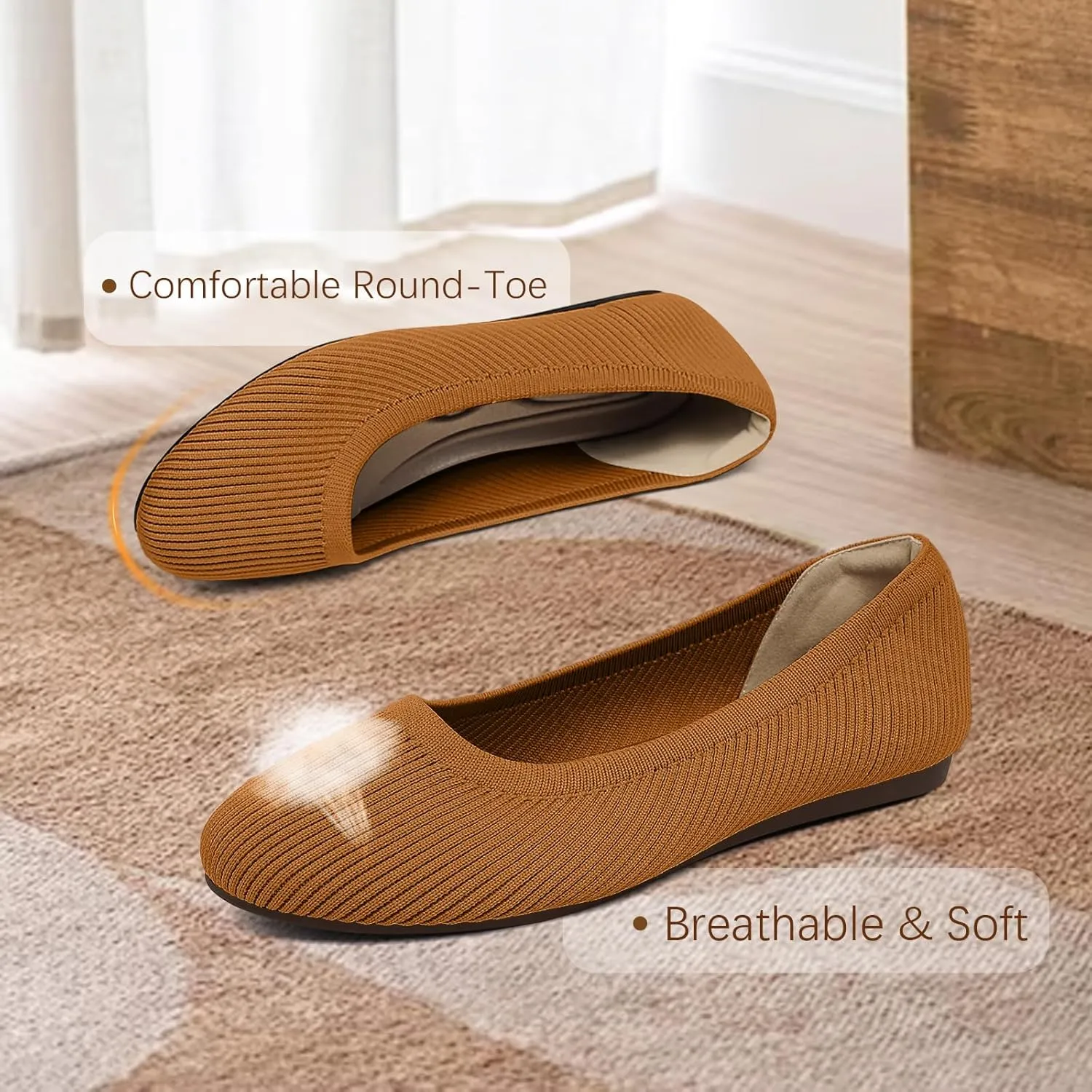 Women's Flats Shoes Round Toe Ballet Knit Comfortable Dressy Flat
