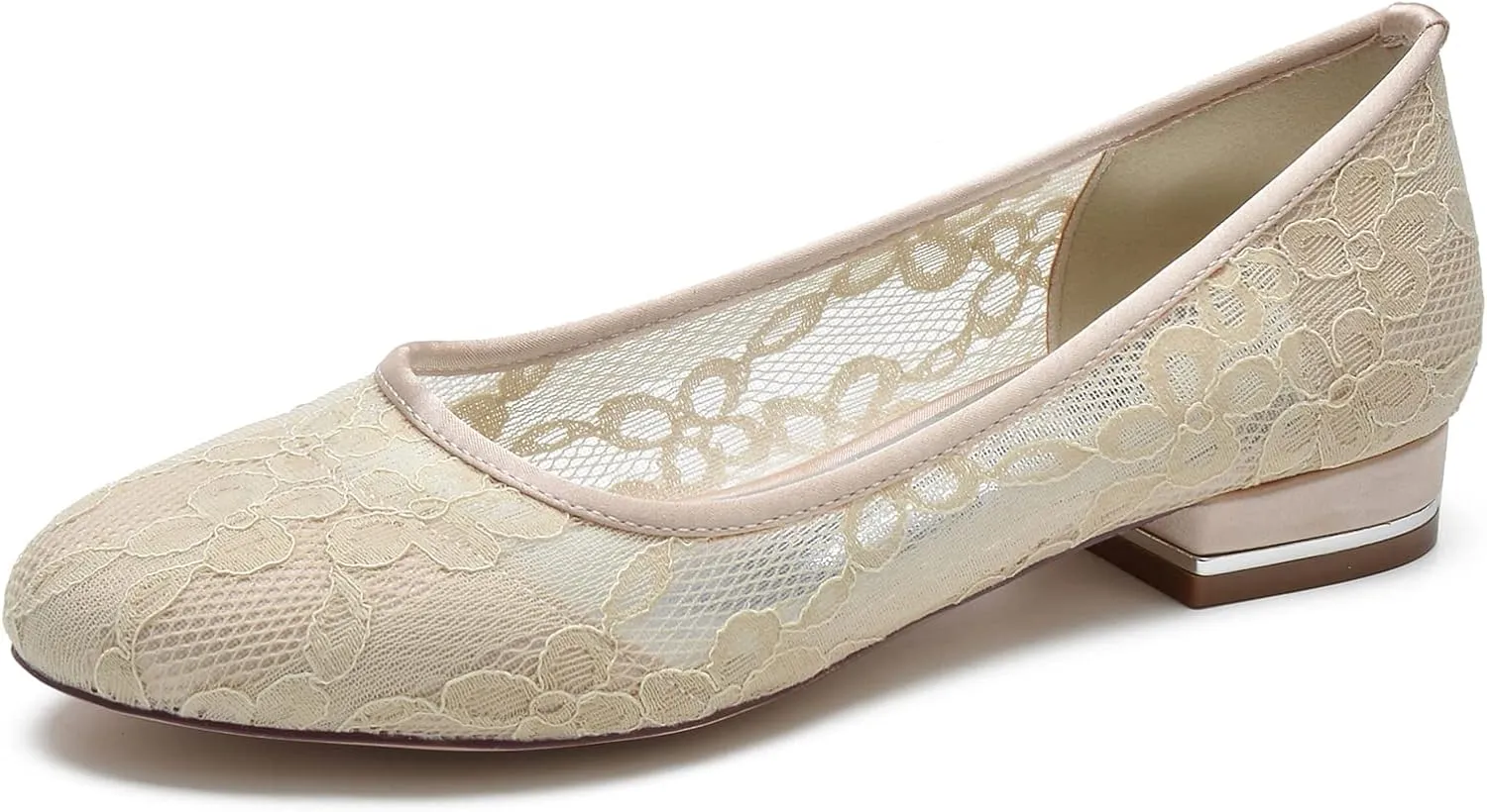Women's Lace Floral Ballet Flat Flats Bridal Pump Shoes Closed Round Toe Office Work Church Wedding Party Dress Flat Shoes