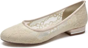 Women's Lace Floral Ballet Flat Flats Bridal Pump Shoes Closed Round Toe Office Work Church Wedding Party Dress Flat Shoes