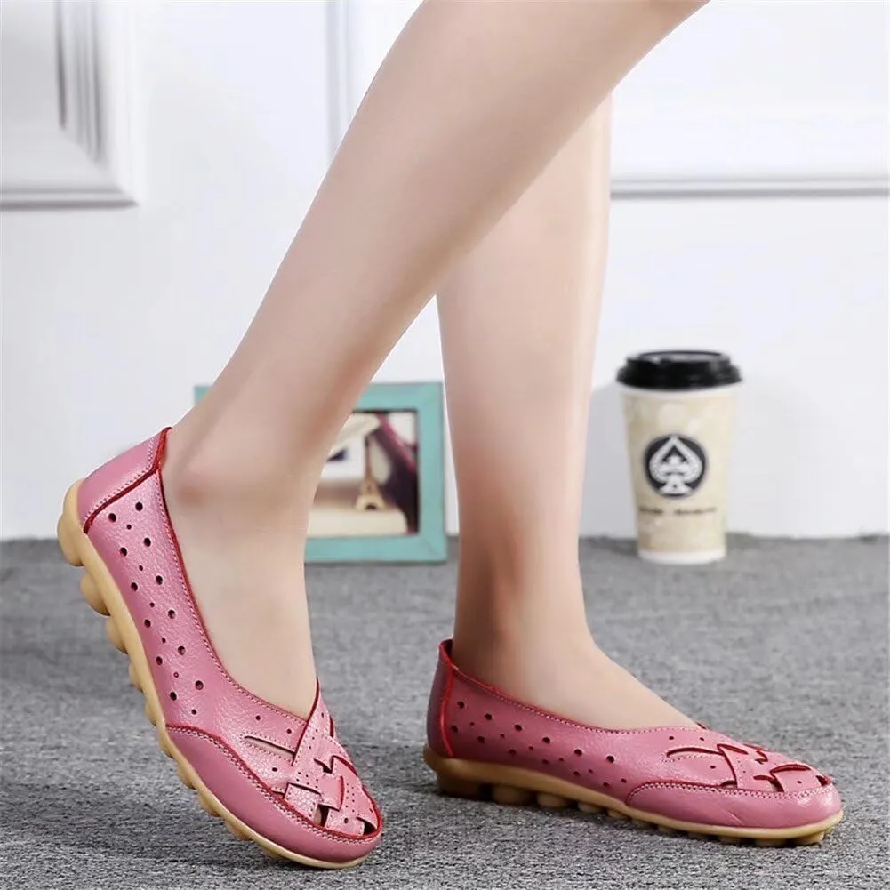 Women's Leather Driving Shoes Slipper Loafers Flats Slip-On Cutout Sandals