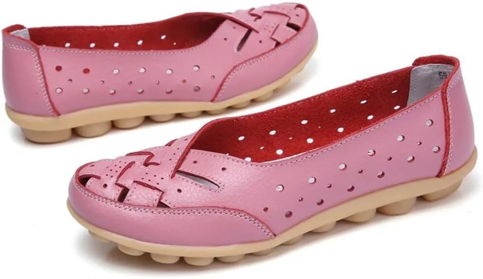 Women's Leather Driving Shoes Slipper Loafers Flats Slip-On Cutout Sandals