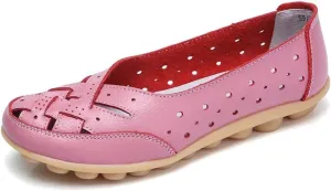 Women's Leather Driving Shoes Slipper Loafers Flats Slip-On Cutout Sandals