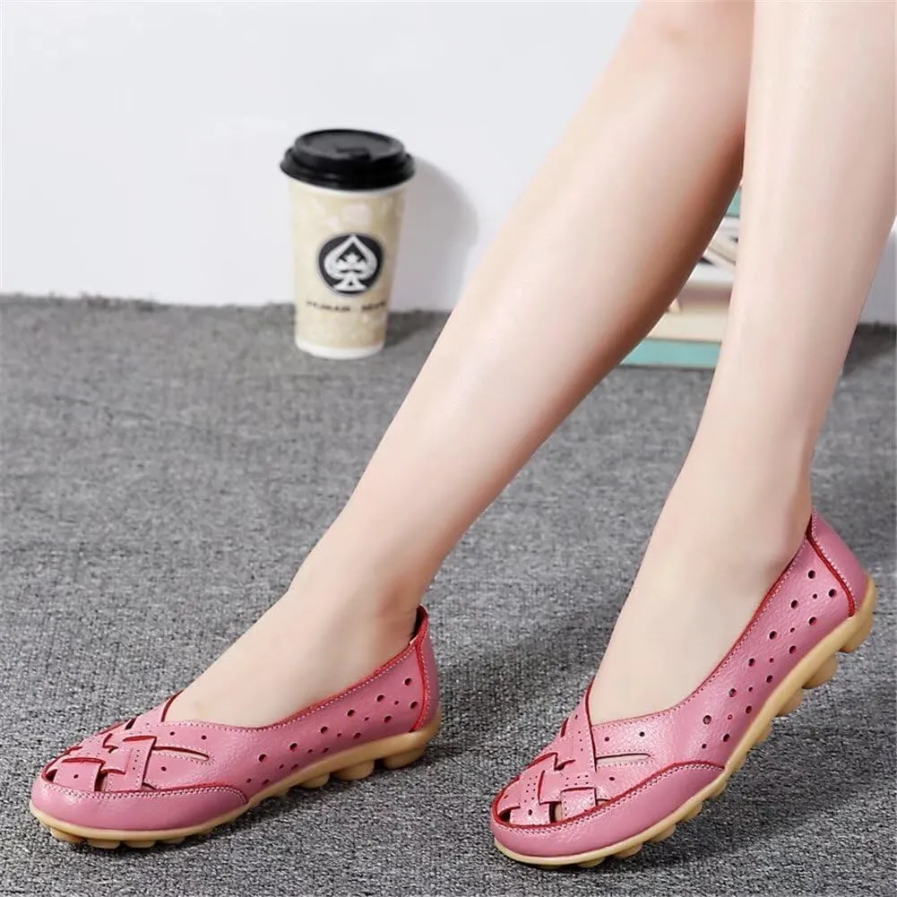 Women's Leather Driving Shoes Slipper Loafers Flats Slip-On Cutout Sandals