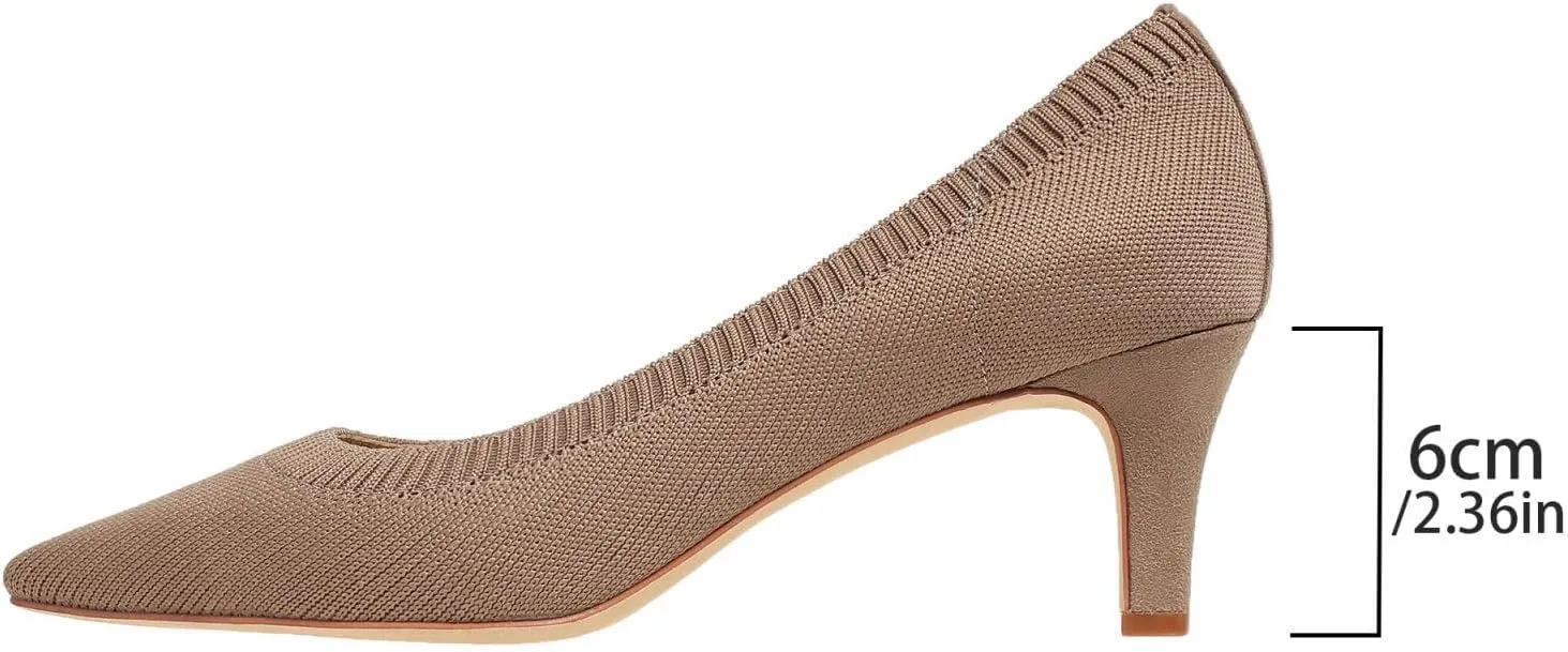 Women's Pumps Kitten Heel Pump Shoes Pointed Toe Knit Comfortable Casual Party Dressy Low Heel Dress Shoes