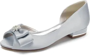 Women's Round Toe Wedding Sandals Flats Crystal Rhinestone Satin Open Toe Flats Formal Evening Prom Party Dress Shoes Pumps