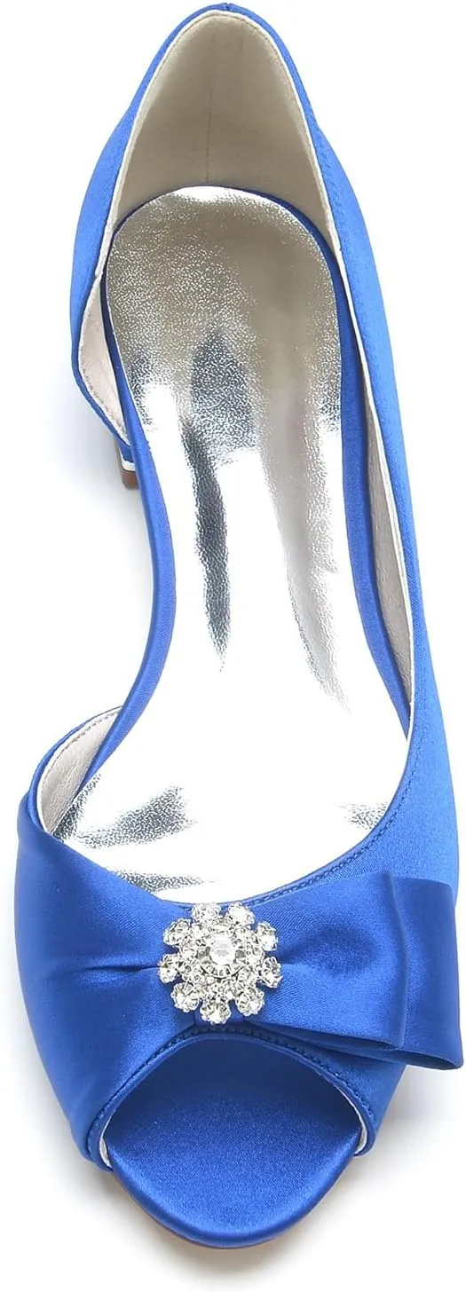 Women's Round Toe Wedding Sandals Flats Crystal Rhinestone Satin Open Toe Flats Formal Evening Prom Party Dress Shoes Pumps