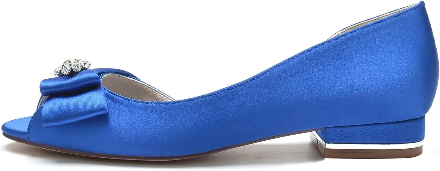 Women's Round Toe Wedding Sandals Flats Crystal Rhinestone Satin Open Toe Flats Formal Evening Prom Party Dress Shoes Pumps
