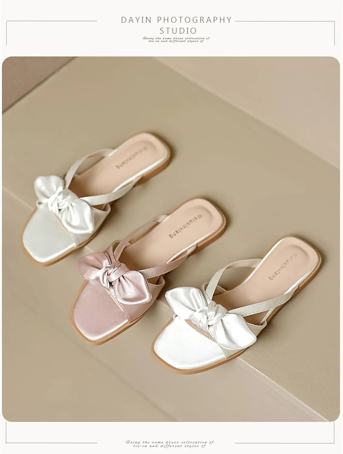 Women's Satin Bow Knot Square Toe Flat Sandals Fashion Open Toe Slip-On Dress Slides Summer Casual Beach Walking Slippers