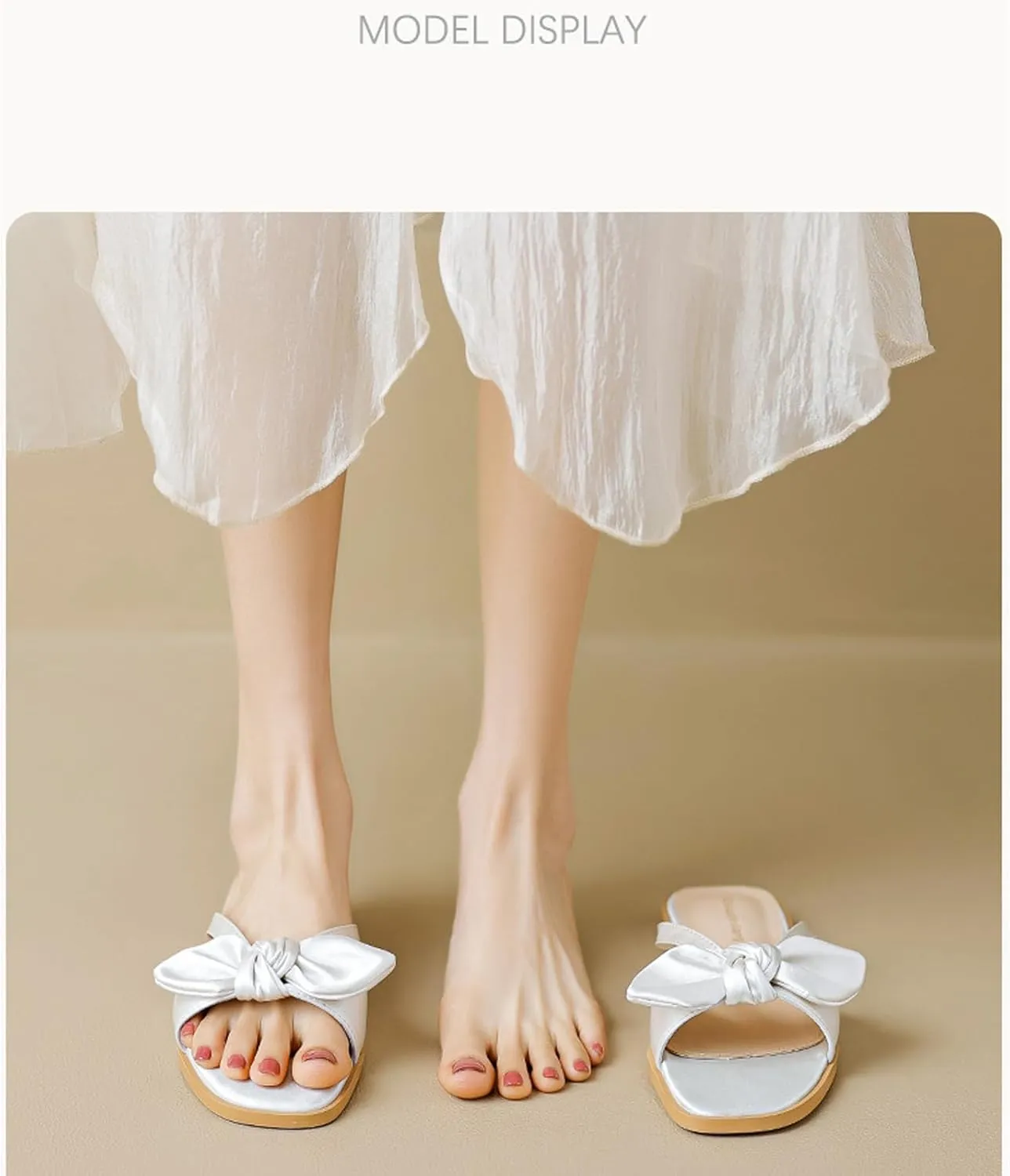 Women's Satin Bow Knot Square Toe Flat Sandals Fashion Open Toe Slip-On Dress Slides Summer Casual Beach Walking Slippers
