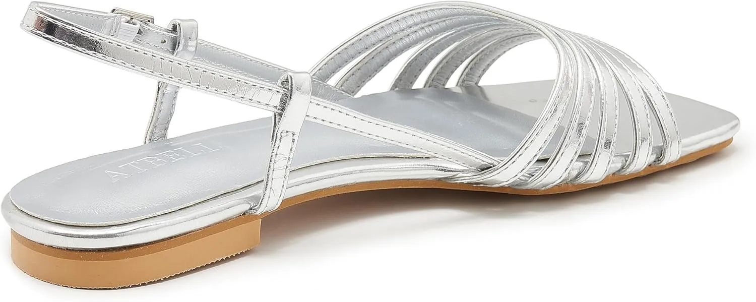 Women's Slingback Flats Sandals Open Square Toe Adjustable Ankle Strap Gladiator Flat-Sandal Summer Dresssy Cute Low Heel Shoes