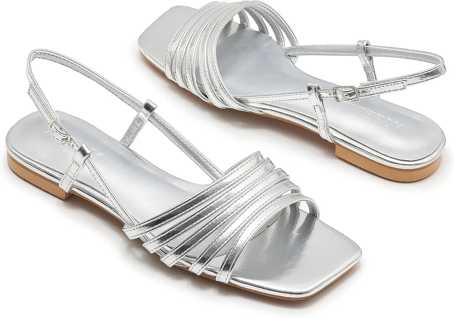 Women's Slingback Flats Sandals Open Square Toe Adjustable Ankle Strap Gladiator Flat-Sandal Summer Dresssy Cute Low Heel Shoes