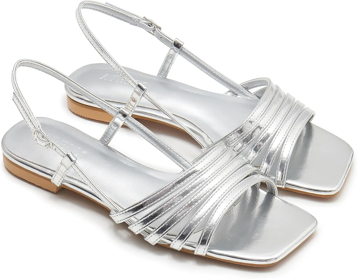 Women's Slingback Flats Sandals Open Square Toe Adjustable Ankle Strap Gladiator Flat-Sandal Summer Dresssy Cute Low Heel Shoes