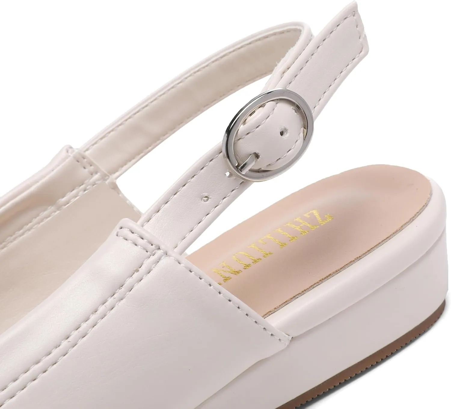 Women's Slingback Low Heel Pumps,Ladies Closed Square Toe Wedge Sandals Dressy Casual Trendy Comfortable Buckle Fancy Business Office Teacher Holiday Leather Shoe
