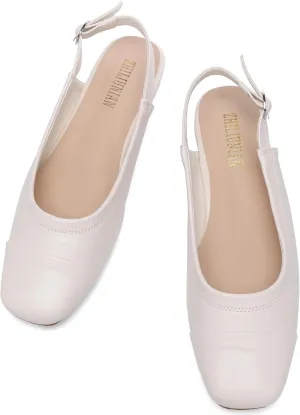 Women's Slingback Low Heel Pumps,Ladies Closed Square Toe Wedge Sandals Dressy Casual Trendy Comfortable Buckle Fancy Business Office Teacher Holiday Leather Shoe