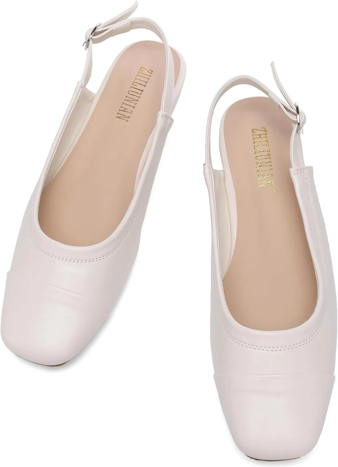 Women's Slingback Low Heel Pumps,Ladies Closed Square Toe Wedge Sandals Dressy Casual Trendy Comfortable Buckle Fancy Business Office Teacher Holiday Leather Shoe