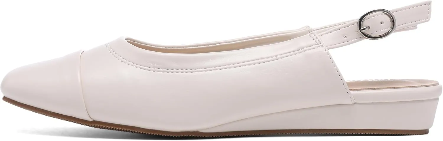 Women's Slingback Low Heel Pumps,Ladies Closed Square Toe Wedge Sandals Dressy Casual Trendy Comfortable Buckle Fancy Business Office Teacher Holiday Leather Shoe
