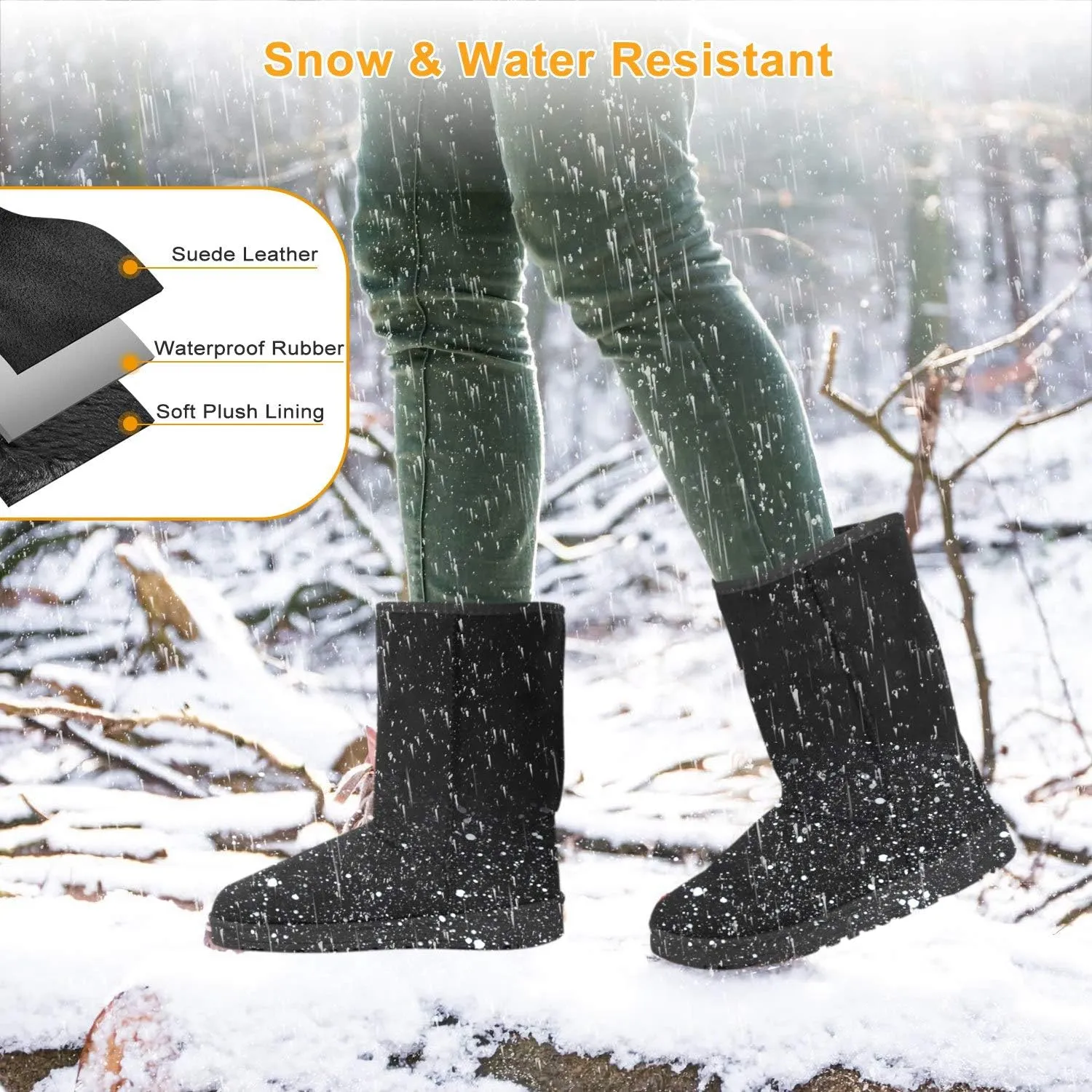 Women's Snow Boots Mid-Calf Fur Lined Warm Classic Winter Shoes for Women Outdoor Anti-slip