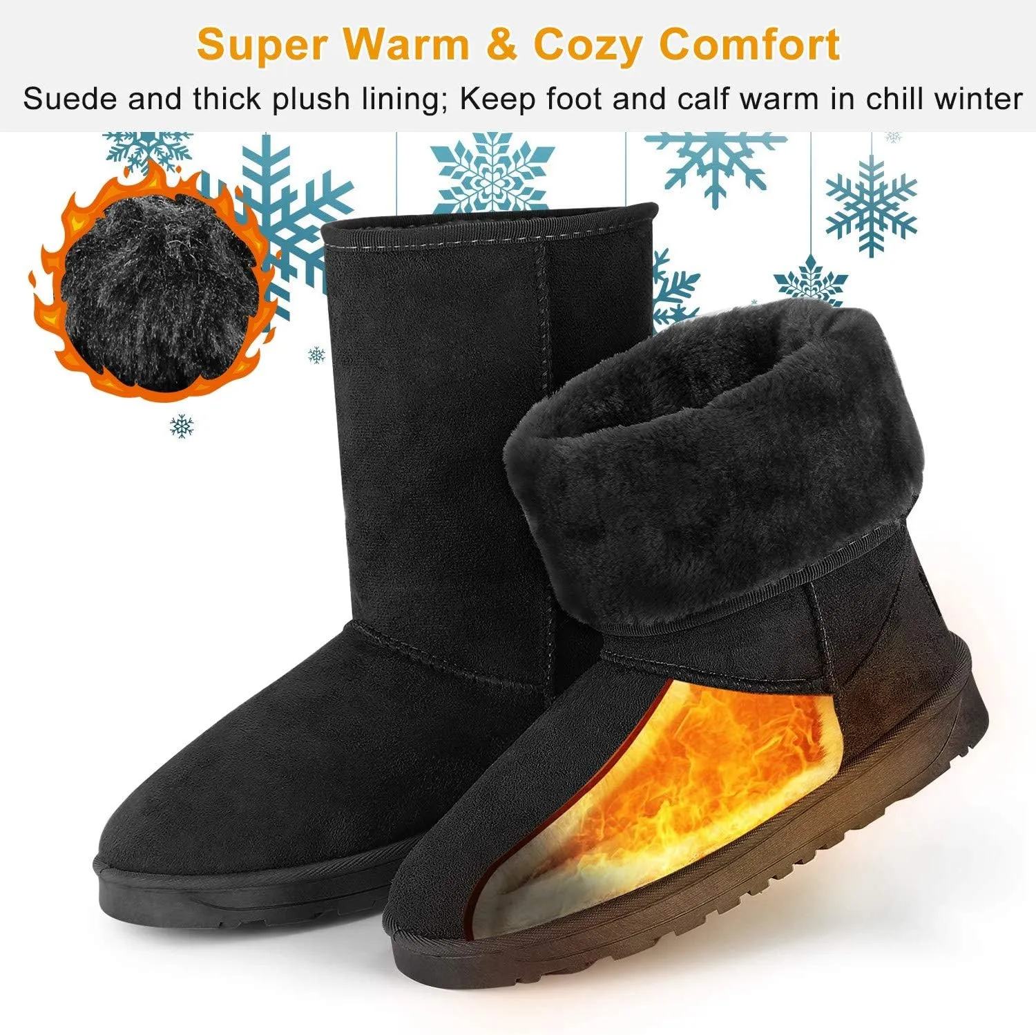 Women's Snow Boots Mid-Calf Fur Lined Warm Classic Winter Shoes for Women Outdoor Anti-slip