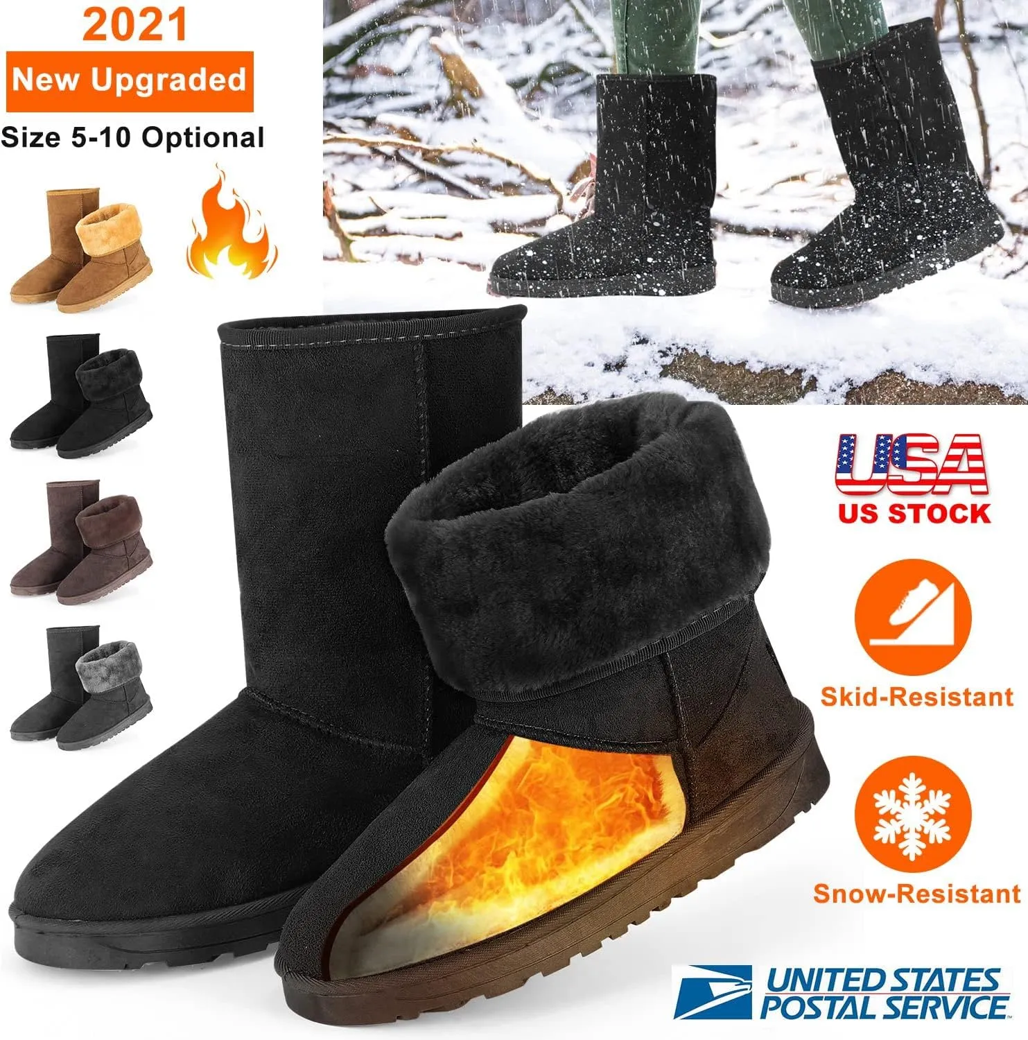 Women's Snow Boots Mid-Calf Fur Lined Warm Classic Winter Shoes for Women Outdoor Anti-slip