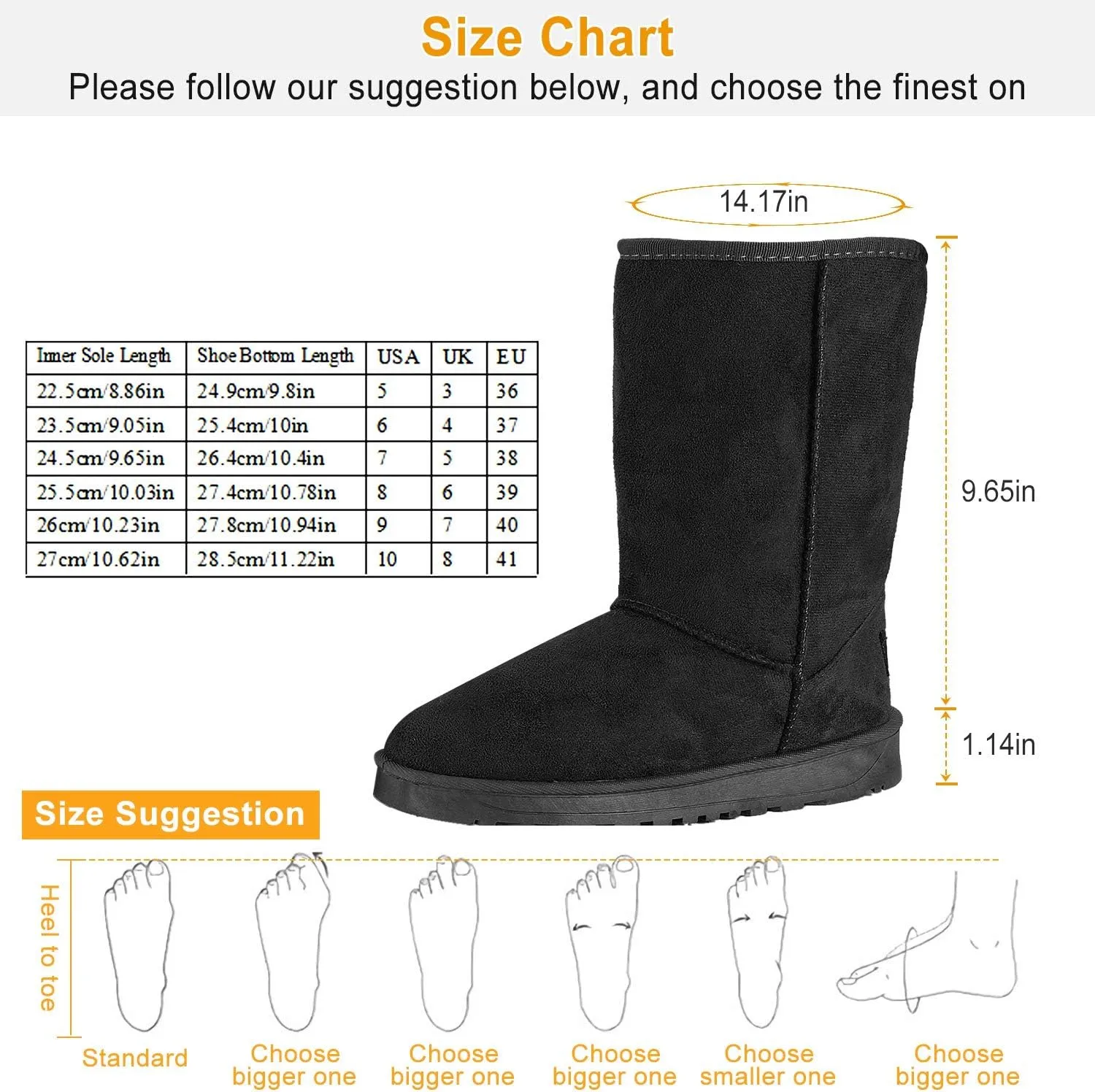 Women's Snow Boots Mid-Calf Fur Lined Warm Classic Winter Shoes for Women Outdoor Anti-slip