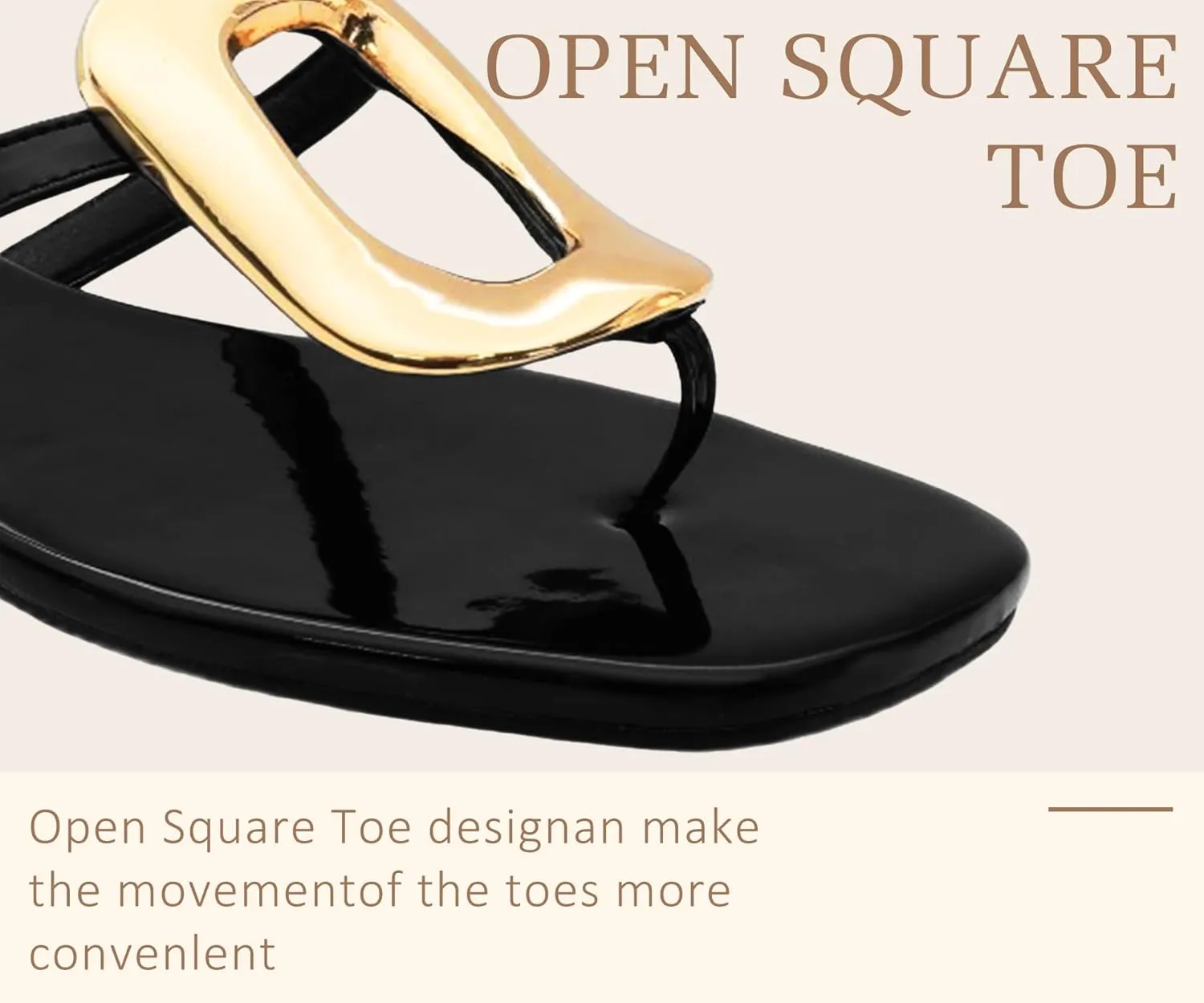 Womens Summer Square Toe Flip Flops Flat Sandals Slip On Shoes Slide Sandals with Gold Metal Decoration Dressy 2025