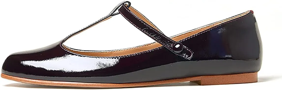 Women's Vintage Patent Leather Round Toe Cutout T-Strap Dress Flats Shoes Comfortable Causal Closed Toe Slip On Mary Jane Flats Pumps