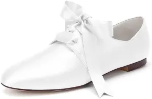 Womens Wedding Shoes Women’s Flat Shoes Round Toe Satin Lace up Low Heels Comfort Dress Shoes Wedding Bridal Pumps Sandals Dark Green(White,7 UK)