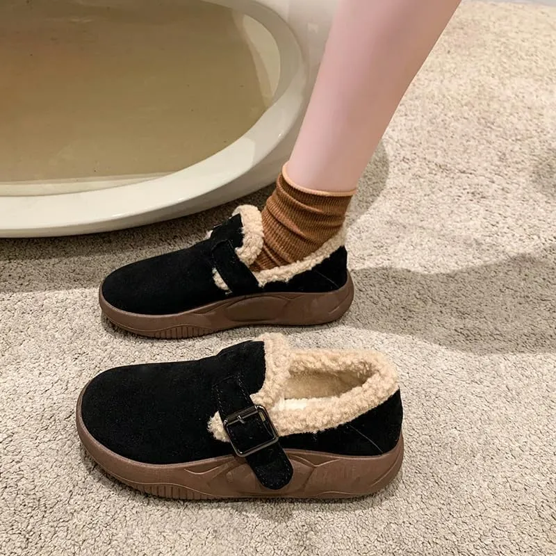 Women's winter flats with cork non-slip insole and rubber sole - Hand washable solid colour garden shoes