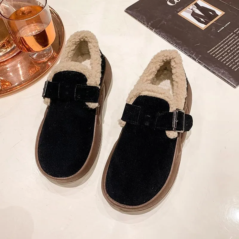 Women's winter flats with cork non-slip insole and rubber sole - Hand washable solid colour garden shoes