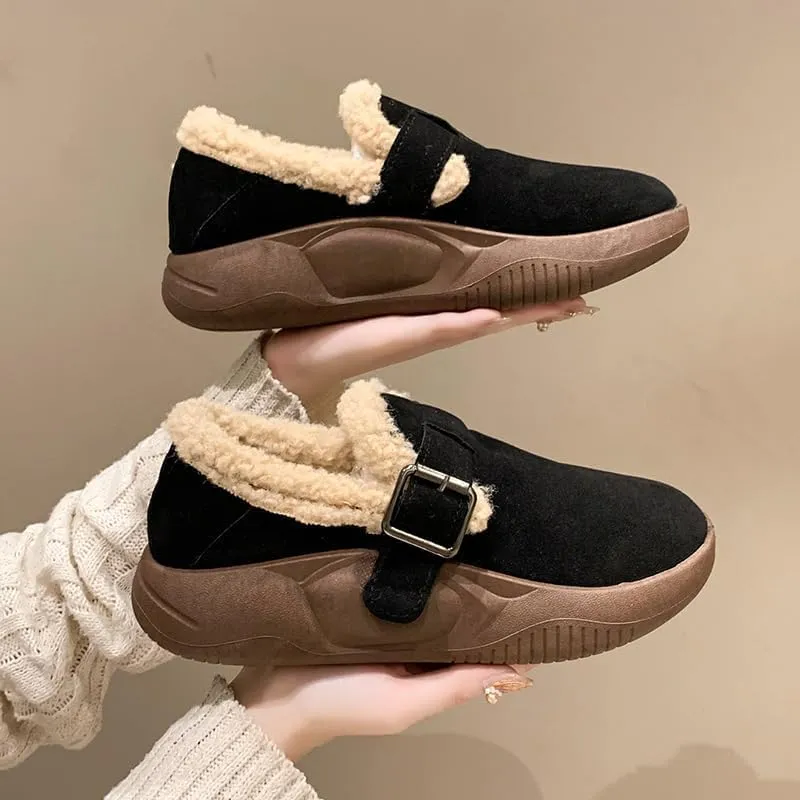 Women's winter flats with cork non-slip insole and rubber sole - Hand washable solid colour garden shoes