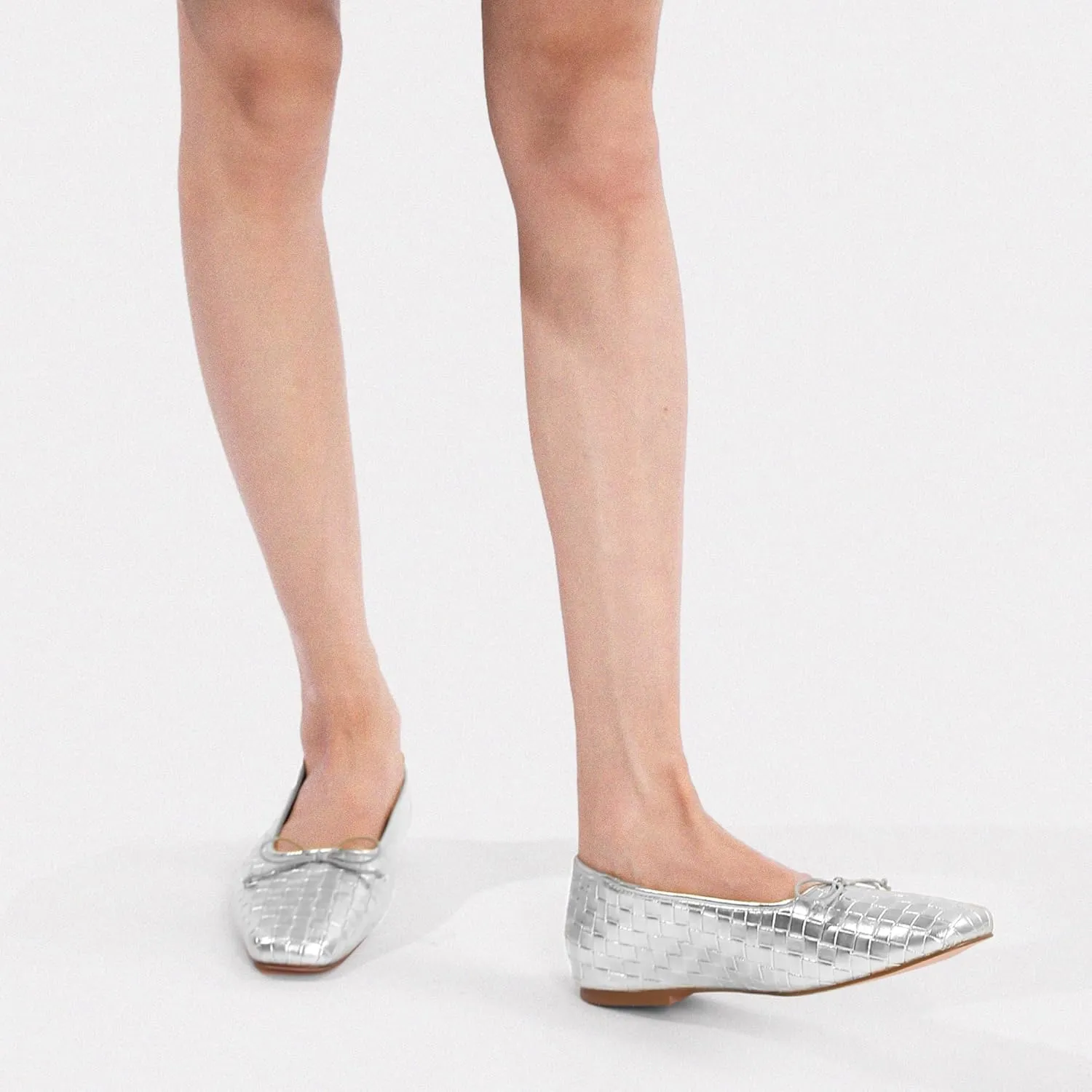 Woven Ballet Flats for Women Bow Square Toe Ballerina Shoes