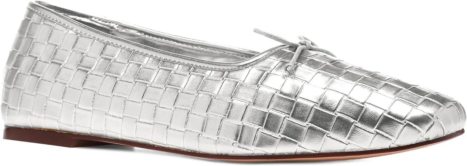 Woven Ballet Flats for Women Bow Square Toe Ballerina Shoes