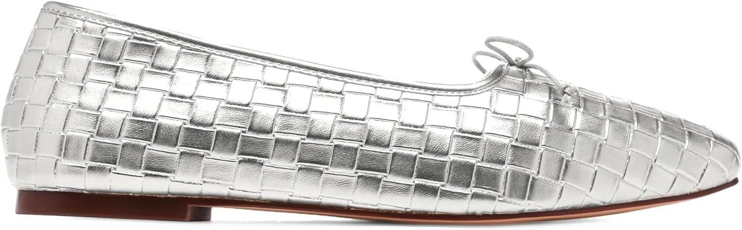 Woven Ballet Flats for Women Bow Square Toe Ballerina Shoes