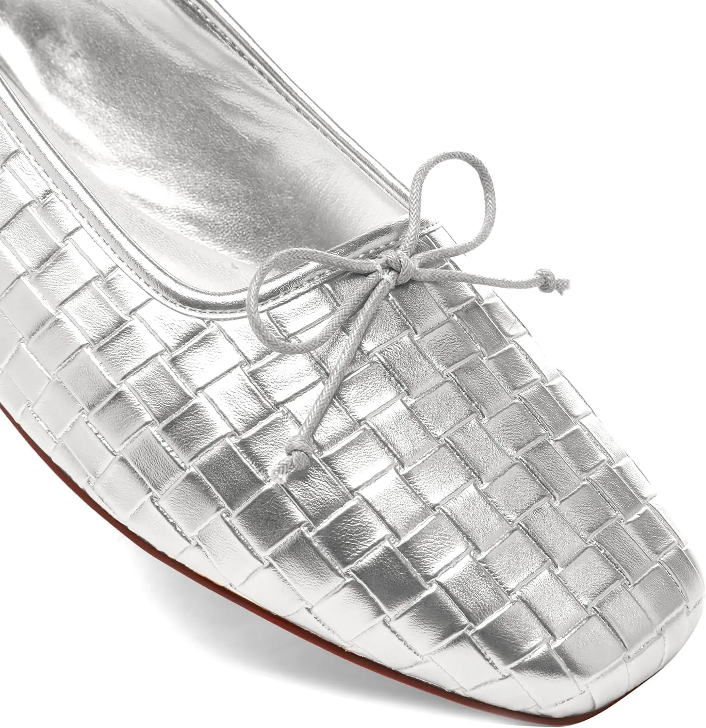 Woven Ballet Flats for Women Bow Square Toe Ballerina Shoes