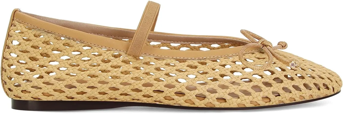 Woven Ballet Flats for Women Cute Raffia Mary Janes Bow Elastic Strap Summer Straw Comfortable Casual Dressy Shoes
