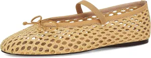 Woven Ballet Flats for Women Cute Raffia Mary Janes Bow Elastic Strap Summer Straw Comfortable Casual Dressy Shoes