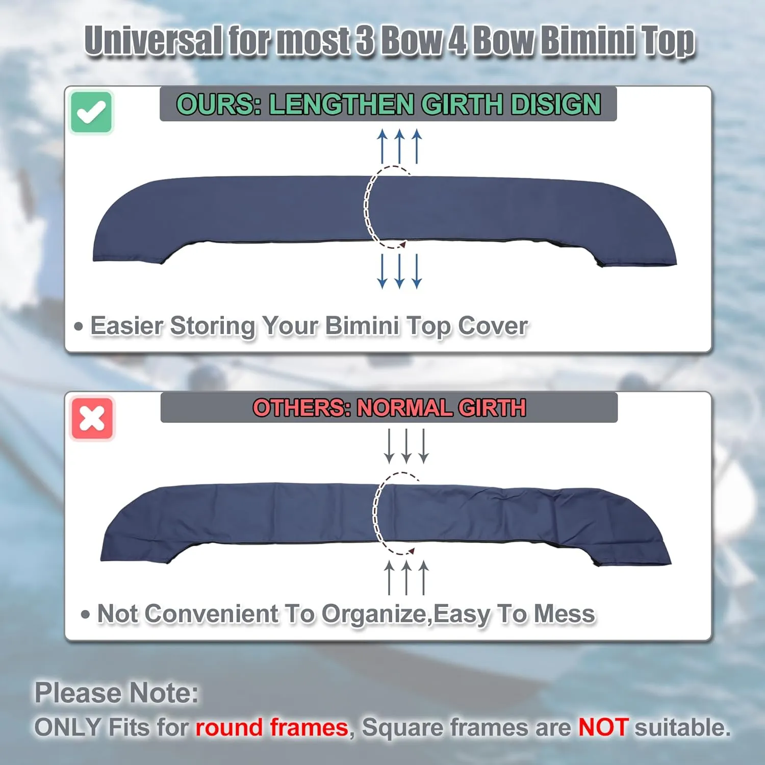 X AUTOHAUX Bimini Top Storage Boot Cover Waterproof Boat Bimini Storage Bag 600D Polyester Canvas Sun Resist Universal for 3 Bow 4 Bow