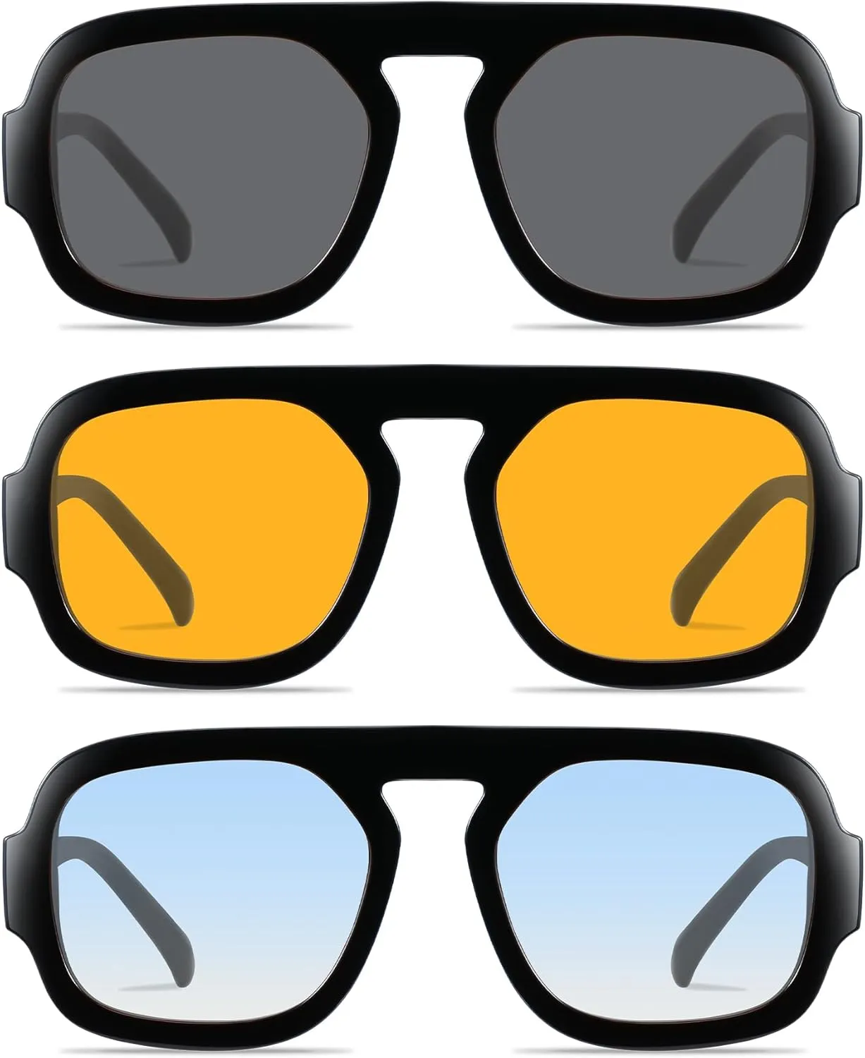 YDAOWKN Trendy Square Aviator Sunglasses for Women Men Retro Flat Top Frame Single Bridge Sun Glasses Vintage Shades