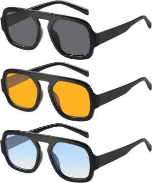 YDAOWKN Trendy Square Aviator Sunglasses for Women Men Retro Flat Top Frame Single Bridge Sun Glasses Vintage Shades