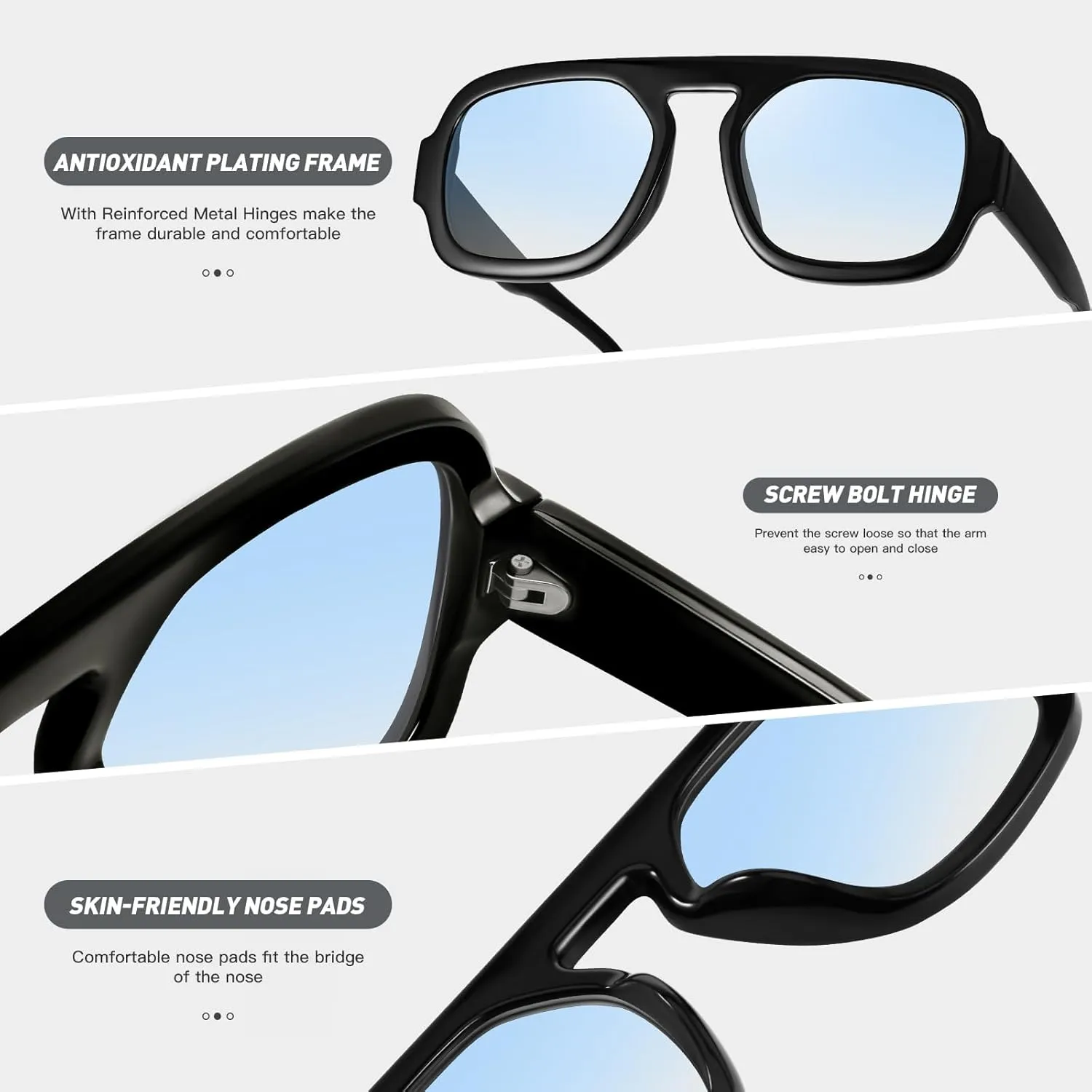 YDAOWKN Trendy Square Aviator Sunglasses for Women Men Retro Flat Top Frame Single Bridge Sun Glasses Vintage Shades