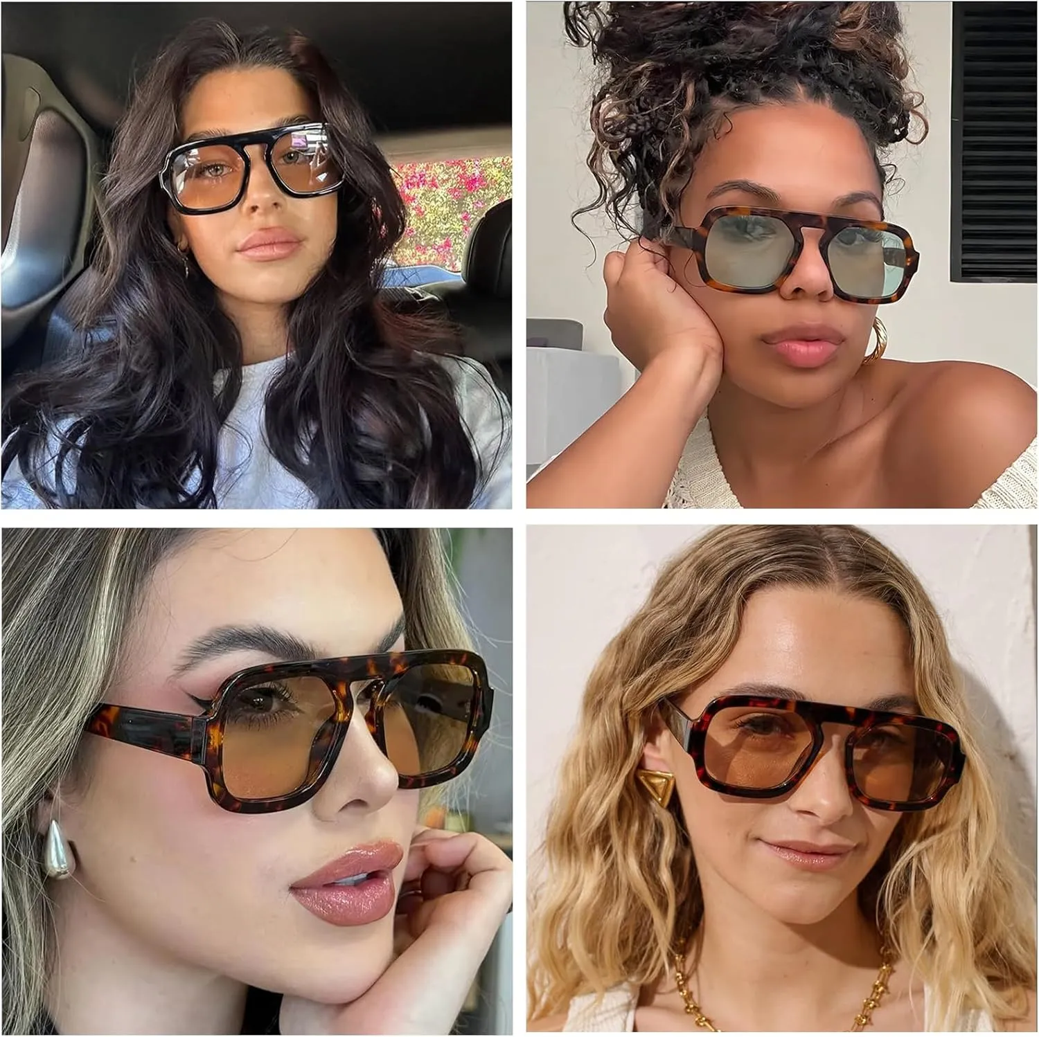 YDAOWKN Trendy Square Aviator Sunglasses for Women Men Retro Flat Top Frame Single Bridge Sun Glasses Vintage Shades